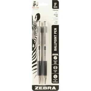 imageZebra Pen F301 Ballpoint Fine Point 07mm Stainless Steel Retractable Ballpoint 2Pack  EasyGlide Ink NonSlip Grip Metal Clip Refillable with FRefill Professional Design 27112