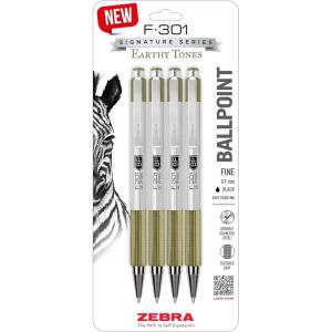 imageZebra Pen F301 Ballpoint Fine Point 07mm Stainless Steel Retractable Ballpoint 4Pack  EasyGlide Ink NonSlip Grip Metal Clip Refillable with FRefill Professional Design 27174Black Ink B