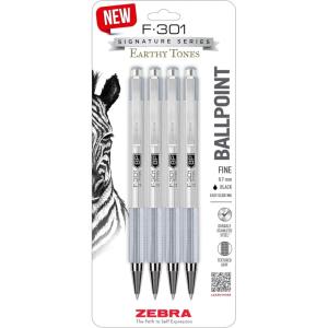 imageZebra Pen F301 Ballpoint Fine Point 07mm Stainless Steel Retractable Ballpoint 4Pack  EasyGlide Ink NonSlip Grip Metal Clip Refillable with FRefill Professional Design 27174Black Ink C