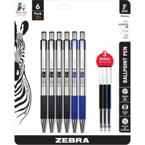 imageZebra Pen F301 Ballpoint Fine Point 07mm Stainless Steel Retractable Ballpoint 4Pack  EasyGlide Ink NonSlip Grip Metal Clip Refillable with FRefill Professional Design 27174Black  Blue