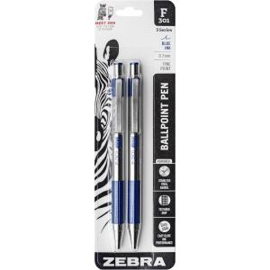 imageZebra Pen F301 Ballpoint Fine Point 07mm Stainless Steel Retractable Ballpoint 4Pack  EasyGlide Ink NonSlip Grip Metal Clip Refillable with FRefill Professional Design 27174Blue
