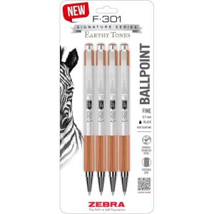 imageZebra Pen F301 Ballpoint Fine Point 07mm Stainless Steel Retractable Ballpoint 4Pack  EasyGlide Ink NonSlip Grip Metal Clip Refillable with FRefill Professional Design 27174Black Ink D