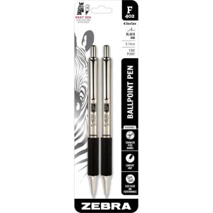 imageZebra Pen F402 Stainless Steel Retractable Ballpoint Ink Pens 2Pack Blue Ink 07mm Fine Point EasyGlide Ink NonSlip Grip Metal Clip Refillable with FRefill 29222Black