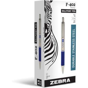 imageZebra Pen F402 Stainless Steel Retractable Ballpoint Ink Pens 2Pack Blue Ink 07mm Fine Point EasyGlide Ink NonSlip Grip Metal Clip Refillable with FRefill 29222Blue B