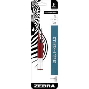 imageZebra Pen FSeries Stainless Steel Ballpoint Refill 2Pack Red Ink 07mm Fine Point Smooth Writing Performance Ideal for Editing and Markups 85532Red