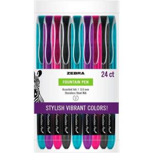 imageZebra Pen Fountain Pen Set Fine Point 06mm Black NonToxic Ink Stainless Steel Nib Disposable 2Pack 4831224 Count Pack of 1