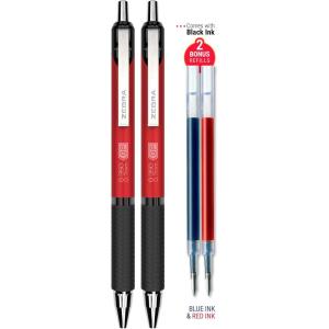 imageZebra Pen G350 Gel Pens 2Pack Black Ink 07mm Medium Point Crimson Red Premium Metal Barrel Rapid Dry Ink Textured Rubber Grip Secure Metal Clip Includes 2 Refills 40312Red Barrel