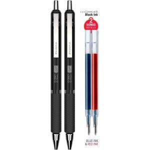 imageZebra Pen G350 Gel Pens 2Pack Black Ink 07mm Medium Point Crimson Red Premium Metal Barrel Rapid Dry Ink Textured Rubber Grip Secure Metal Clip Includes 2 Refills 40312Black Barrel