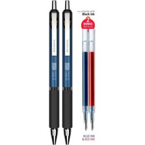 imageZebra Pen G350 Gel Pens 2Pack Black Ink 07mm Medium Point Crimson Red Premium Metal Barrel Rapid Dry Ink Textured Rubber Grip Secure Metal Clip Includes 2 Refills 40312Blue Barrel
