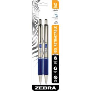 imageZebra Pen G402 Retractable Gel Pen Stainless Steel Barrel Fine Point 05mm Blue Ink 2Pack 49922Blue A