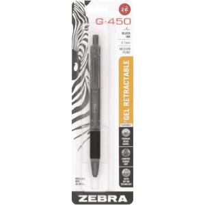 imageZebra Pen G450 Gel Pen 1Pack Black Ink 07mm Medium Point Black Brass Barrel Textured Rubber Grip Secure Metal Clip Refillable 495111 Count Pack of 1