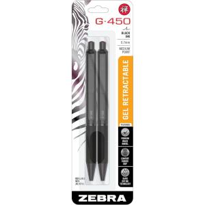 imageZebra Pen G450 Gel Pen 1Pack Black Ink 07mm Medium Point Black Brass Barrel Textured Rubber Grip Secure Metal Clip Refillable 495111 Count Pack of 2