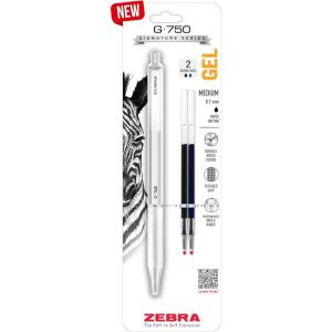imageZebra Pen G750 Gel Pen 2Pack Blue Ink 07mm Medium Point Black Brass Barrel Knurled Grip Secure Metal Clip Refillable 49822Black B