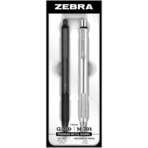 imageZebra Pen G750 Gel Pen 2Pack Blue Ink 07mm Medium Point Black Brass Barrel Knurled Grip Secure Metal Clip Refillable 49822Black Set D