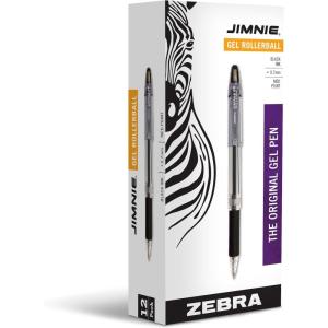 imageZebra Pen Jimnie Roller Ball Gel Pen Blue Ink 07mm Medium Point 12Count Smooth Writing QuickDrying Ergonomic Grip 44120Black A