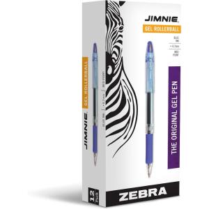 imageZebra Pen Jimnie Roller Ball Gel Pen Blue Ink 07mm Medium Point 12Count Smooth Writing QuickDrying Ergonomic Grip 44120Blue A