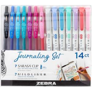 imageZebra Pen Journaling Set 14Pack Assorted Colors Includes 7 Mildliner Highlighters and 7 Sarasa Clip Gel Pens Ideal for Journals Planners and NoteTaking 10014Notetaking and Creative Planning Set