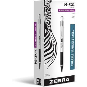 imageZebra Pen M301 Mechanical Pencil Stainless Steel Barrel Fine Point 05mm Black Grip 12Pack 540101 Count Pack of 12