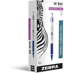 imageZebra Pen M301 Mechanical Pencil Stainless Steel Barrel Fine Point 05mm Blue Grip 12Pack 54020Stainless Steel C
