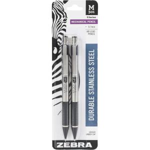 imageZebra Pen M301 Stainless Steel Mechanical Pencil Premium Metal Barrel Medium Point 07mm Black Grip 10Pack Plus Lead and Erasers 543191 Count Pack of 2