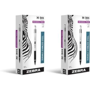 imageZebra Pen M301 Stainless Steel Mechanical Pencil Premium Metal Barrel Medium Point 07mm Black Grip 10Pack Plus Lead and Erasers 5431912 Count Pack of 2