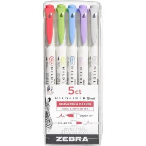 imageZebra Pen Mildliner DoubleEnded Brush Marker Brush and Fine Tip Pens Ideal for Bible Highlighting No Bleed Assorted Soft Colors 15Pack 79115Assorted Cool