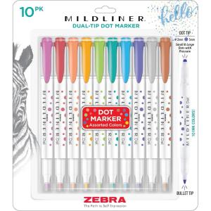 imageZebra Pen Mildliner DualTip Dot Stamp Marker WaterBased Pigment Ink Extra Fine Bullet ampamp Dot Stamp Tips Assorted Colors 10Pack 73310Assorted 10