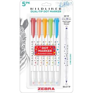 imageZebra Pen Mildliner DualTip Dot Stamp Marker WaterBased Pigment Ink Extra Fine Bullet ampamp Dot Stamp Tips Assorted Colors 10Pack 73310Assorted 5
