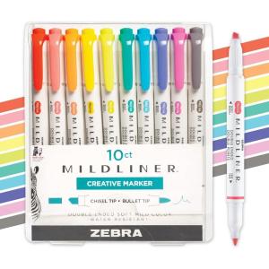 imageZebra Pen Mildliner DualTip Highlighters Broad and Fine Tips Ideal for Bible Highlighting No Bleed School Supplies and Teacher Supplies Assorted Cool and Refined Ink Colors 5Pack 78205Friendly B