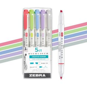 imageZebra Pen Mildliner DualTip Highlighters Broad and Fine Tips Ideal for Bible Highlighting No Bleed School Supplies and Teacher Supplies Assorted Cool and Refined Ink Colors 5Pack 78205Cool and Refined A