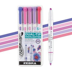 imageZebra Pen Mildliner DualTip Highlighters Broad and Fine Tips Ideal for Bible Highlighting No Bleed School Supplies and Teacher Supplies Assorted Cool and Refined Ink Colors 5Pack 78205Midnight Hibiscus