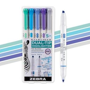imageZebra Pen Mildliner DualTip Highlighters Broad and Fine Tips Ideal for Bible Highlighting No Bleed School Supplies and Teacher Supplies Assorted Cool and Refined Ink Colors 5Pack 78205Winter Solstice