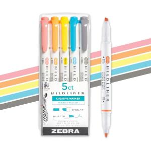 imageZebra Pen Mildliner DualTip Highlighters Broad and Fine Tips Ideal for Bible Highlighting No Bleed School Supplies and Teacher Supplies Assorted Cool and Refined Ink Colors 5Pack 78205Friendly A