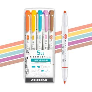 imageZebra Pen Mildliner DualTip Highlighters Broad and Fine Tips Ideal for Bible Highlighting No Bleed School Supplies and Teacher Supplies Assorted Cool and Refined Ink Colors 5Pack 78205Warm