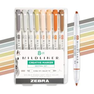 imageZebra Pen Mildliner DualTip Highlighters Chisel and Bullet Tips Ideal for Bible Highlighting No Bleed School Supplies and Teacher Supplies Assorted Neutral and Gentle Ink Colors 10Pack 78701Neutral Vintage B