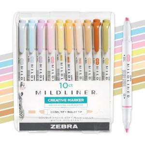imageZebra Pen Mildliner DualTip Highlighters Chisel and Bullet Tips Ideal for Bible Highlighting No Bleed School Supplies and Teacher Supplies Assorted Neutral and Gentle Ink Colors 10Pack 78701Gentle B