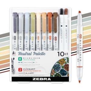 imageZebra Pen Mildliner DualTip Highlighters Chisel and Bullet Tips Ideal for Bible Highlighting No Bleed School Supplies and Teacher Supplies Assorted Neutral and Gentle Ink Colors 10Pack 78701Neutral Vintage C