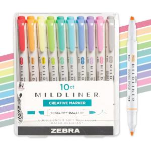 imageZebra Pen Mildliner DualTip Highlighters Chisel and Bullet Tips Ideal for Bible Highlighting No Bleed School Supplies and Teacher Supplies Assorted Neutral and Gentle Ink Colors 10Pack 78701Fluorescent B