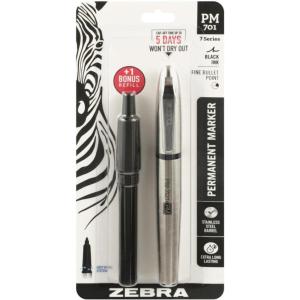imageZebra Pen PM701 Permanent Marker Stainless Steel Barrel Fine Bullet Tip Black Ink Refillable 1Pack with Refill