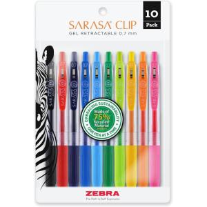 imageZebra Pen Sarasa Clip Retractable Gel Pen Medium Point 07mm Assorted Ink Colors 10Pack 40391