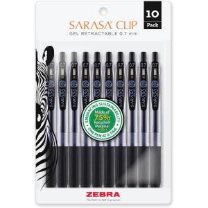 imageZebra Pen Sarasa Clip Retractable Gel Pen Medium Point 07mm Black Ink 10Pack 41211