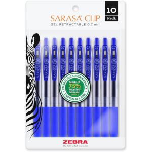 imageZebra Pen Sarasa Clip Retractable Gel Pen Medium Point 07mm Blue Ink 10Pack 42321