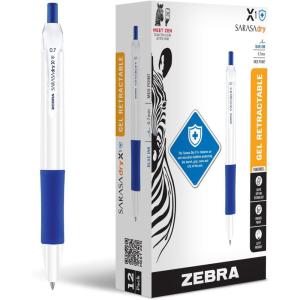 imageZebra Pen Sarasa Dry X1 Retractable Gel Pen Plastic Barrel with Protective Coating Medium Point 07mm Blue Ink 12PackBlue A