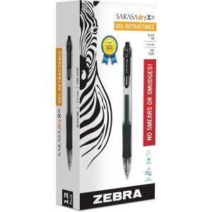 imageZebra Pen Sarasa Dry X20 Retractable Gel Pen Fine Point 05mm Red Ink 12Pack 46730Black