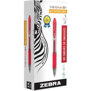 imageZebra Pen Sarasa Dry X20 Retractable Gel Pen Fine Point 05mm Red Ink 12Pack 46730Red