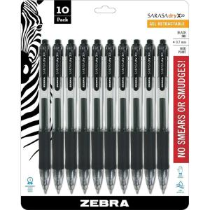 imageZebra Pen Sarasa Dry X20 Retractable Gel Pen Medium Point 07mm Black Ink 10Pack Packaging May Vary