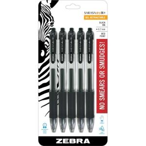 imageZebra Pen Sarasa Dry X20 Retractable Gel Pens 07mm Medium Point Black Ink with Rapid Dry Ink Technology Ideal for Office Supplies and School Supplies 5Pack 46855Black A