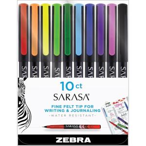 imageZebra Pen Sarasa Fineliner Pens Needle Point Medium Point 08 mm Assorted Colors 10Pack 67101