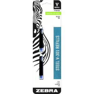 imageZebra Pen V301 Stainless Steel Fountain Pen Refill Fine Point 07mm Black Ink 2Pack