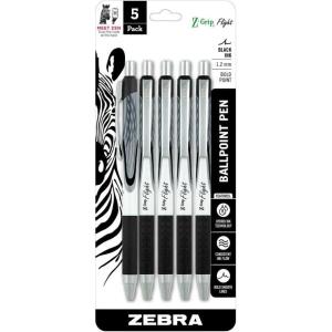imageZebra Pen ZGrip Flight Retractable Ballpoint Pen Bold Point 12mm Black Ink School Supplies Teacher Supplies and Office Supplies Smooth Writing QuickDrying 5Pack 21915